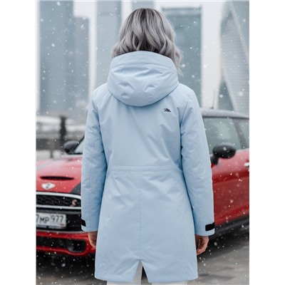 Парка зимняя женская с капюшоном светло-синего цвета 9538-1Si