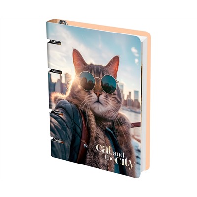 Тетрадь на кольцах А5, 100л., MESHU "Cat and the city", картон, матовая ламинация