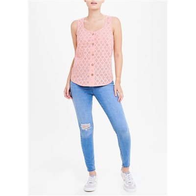Broderie Button Front Vest Top