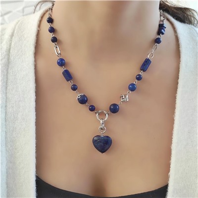 Колье из лазурита со съёмным кулоном в белом металле