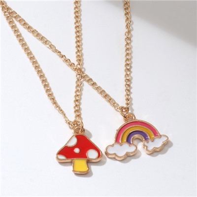 Кулоны парные «Гриб и Радуга», 2 шт., разноцветный в золоте, 40 см