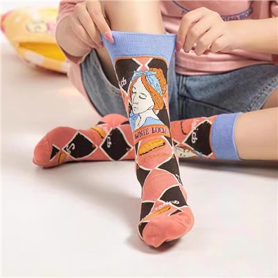 Cartoon retro fuchsia high boots, cute socks, Lolita style