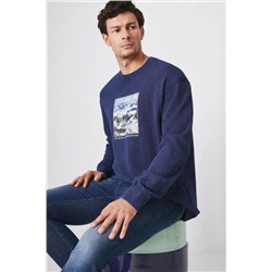 Bluza męska z efektem sprania kolor granatowy