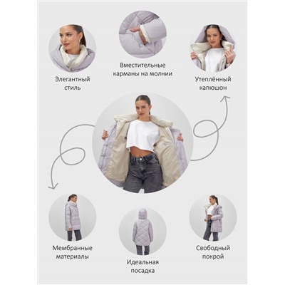 Куртка женская зимняя с капюшоном большого размера фиолетового цвета 1170F