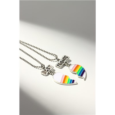 Кулоны парные на цепочке «Радуга в сердце», 45 см, цветные в серебре