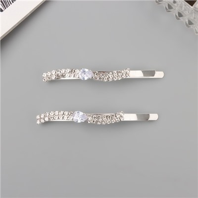 Невидимки для волос «Беат», набор 2 шт., волна, 6 см, серебро