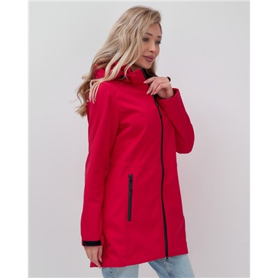 Парка спортивная женская с капюшоном softshell красного цвета 9568Kr