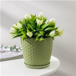 Горшок для цветов с поддоном «Ротанг», 1.2 л, d=13 см, h=12 см, пластиковый, оливковый