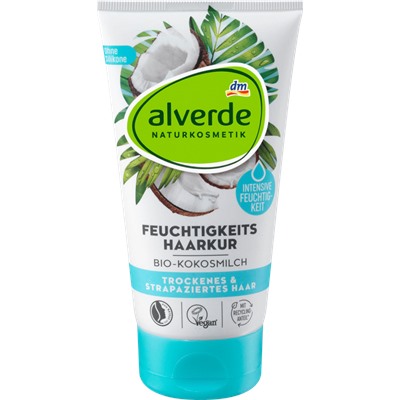 alverde NATURKOSMETIK Haarkur Feuchtigkeit Bio-Kokosmilch, 150 ml Блеск-Кондиционер для тусклых и ломких волос с кокосовым молоком, 150 мл