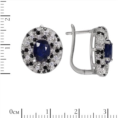 Серьги 'Лола' с сапфиром, шпинелью, фианитом, родий Т6СК.739СФR