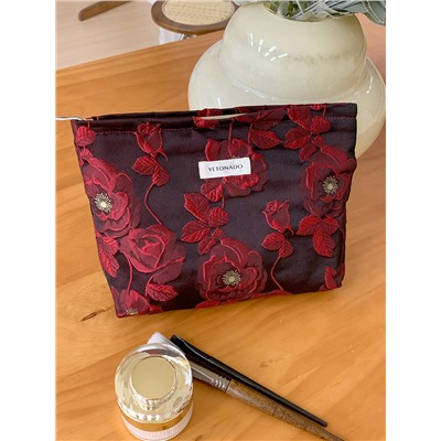 Retro capacious cosmetic bag, handheld organizer bag to go out, travel bag, liner, flowered