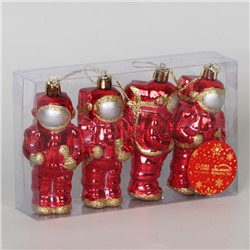 Ёлочные игрушки 4 шт. «Космонавт», 4.5×10.5 см, красное