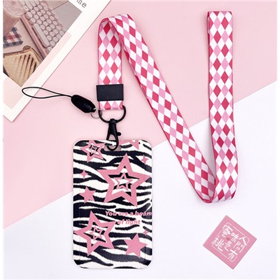 Футляр для карт на ленте "Shining pink stars", zebra print