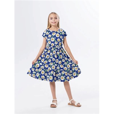 Детское платье "Ласточка" / Крупные ромашки на синем