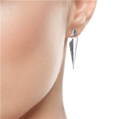 Серьги с фианитом родированные серебро 925*