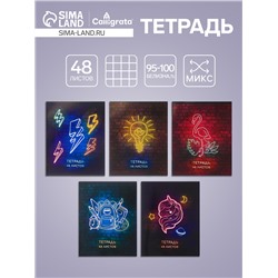 Тетрадь 48 листов в клетку Calligrata «Неон», обложка мелованный картон, УФ-лак, блок офсет, МИКС