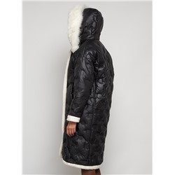 Пальто утепленное с капюшоном зимнее женское черного цвета 132290Ch