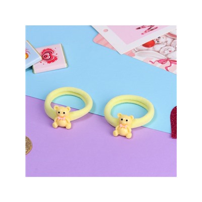 Резинка для волос «Маленькая радость», набор 2 шт., мишка, 3.5 см, жёлтая