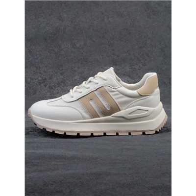 03-WG040-2M MILK/BEIGE Кроссовки демисезонные женские (натуральная кожа)