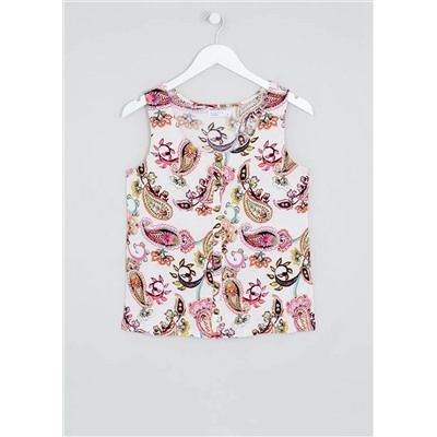 Paisley Print Button Front Vest Top