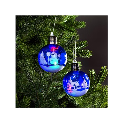 Набор ёлочных шаров «Зимний пейзаж», 2 шт., d=8 см, 1 LED, от батареек, свечение RGB