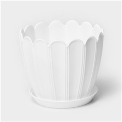 Горшок для цветов с поддоном «Хризантема», 1 л, d=13 см, h=11.5 см, пластиковый, белый