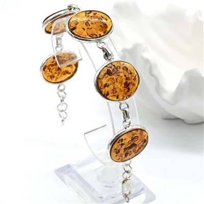 Браслет с янтарём в посеребрении овал 20*25мм, 21см