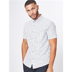 White Vertical Stripe Short Sleeve Shirt