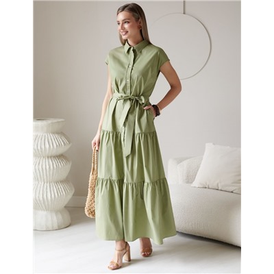 Платье А-силуэта с поясом из легкого хлопкового поплина