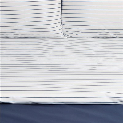Постельное бельё Этель 1.5сп Stripes: blue, 143х215см, 150х214см, 50х70см-2 шт, перкаль,114 г/м2