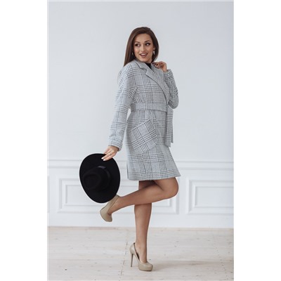Пальто женское демисезонное 22400  (серый/клетка)