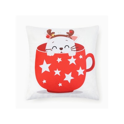Наволочка декоративная новогодняя «Этель. Новогодняя чашка со звёздами» 40×40 см