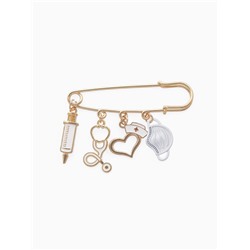 Булавка «Медицина» 4 подвески, 6.5 см, цвет белый в золоте