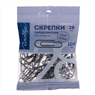 скрепки 28мм 100 шт, глобус в пакете