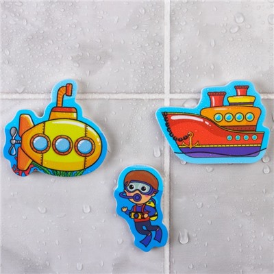 Набор для игры в ванне «Рыбалка: Морской транспорт», сачок, мягкий пазл