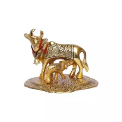 Золотистая корова Камдхену с теленком, Gold Color Kamdhenu Cow with Calf Statue, произв. Kridaykraft