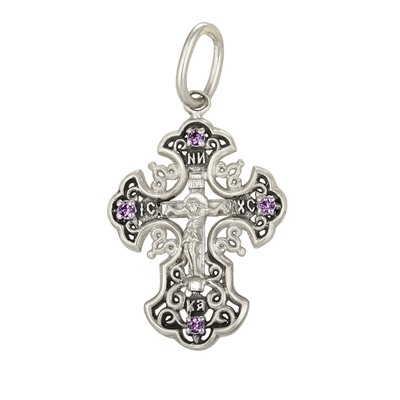 Крест с фианитом выборочно черненный серебро 925*