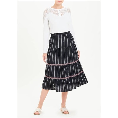 Falmer Tiered Sparkle Stripe Midi Skirt