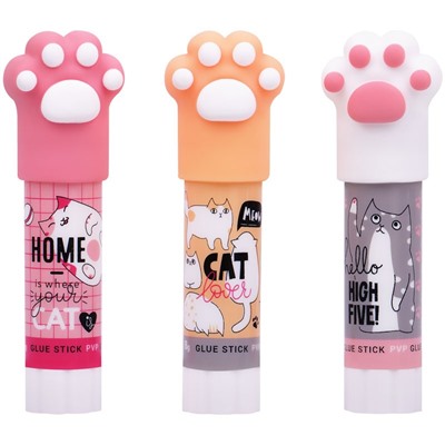 Клей-карандаш MESHU с топпером "Paw", 8г, дисплей бокс, ПВП, ассорти