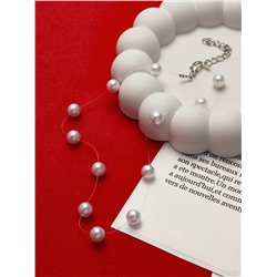 Бусы на леске «Жемчуг» шар №8, белые в серебре, 30 см