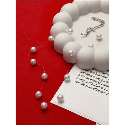 Бусы на леске «Жемчуг» шар №8, белые в серебре, 30 см