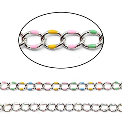 Цепочка для рукоделия, звено 7*10мм с эмалью, цв.серебристый, 50см