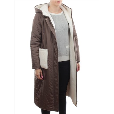 2639 DK. BEIGE Пальто двухстороннее женское еврозима (100 гр. холлофайбер, искусственный мех)