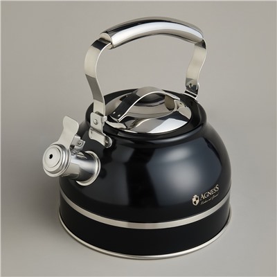 ЧАЙНИК AGNESS СО СВИСТКОМ 2,7Л, ТЕРМОАККУМУЛИРУЮЩЕЕ ДНО, 304 СТАЛЬ,  ИНДУКЦИЯ