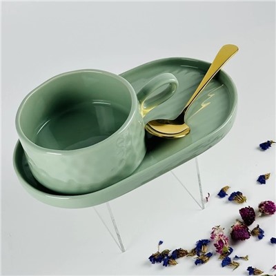 164-035 Бульонница 450мл с блюдом и ложкой MULTICOLOR в под.уп.(х12)Фарфор