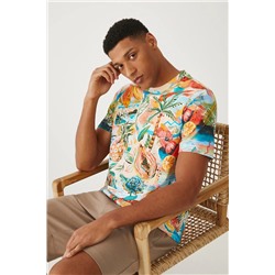 T-shirt bawełniany męski z elastanem wzorzysty kolor multicolor