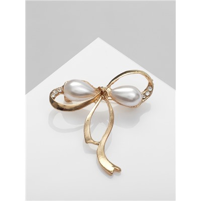 Брошь «Бантик» с жемчужинками, цвет белый в золоте