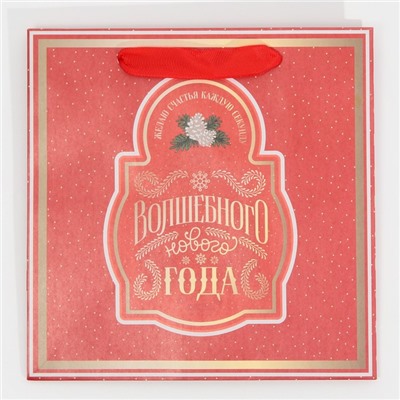 Пакет подарочный новогодний ламинированный квадратный «Вера в чудеса», 22 х 22 х 11 см, Новый год