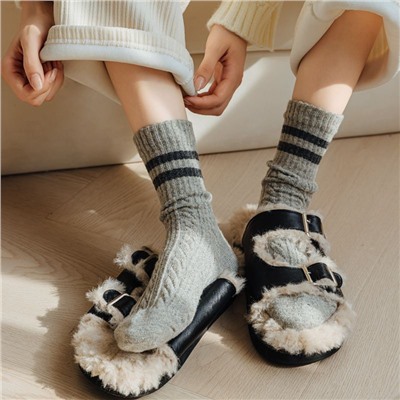 Retro demi-season keep warm woolen knee socks, cashmere, Korean style, increased thickness, mid-length