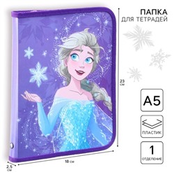Папка пластиковая для тетрадей А5, на молнии, «Холодное сердце»
